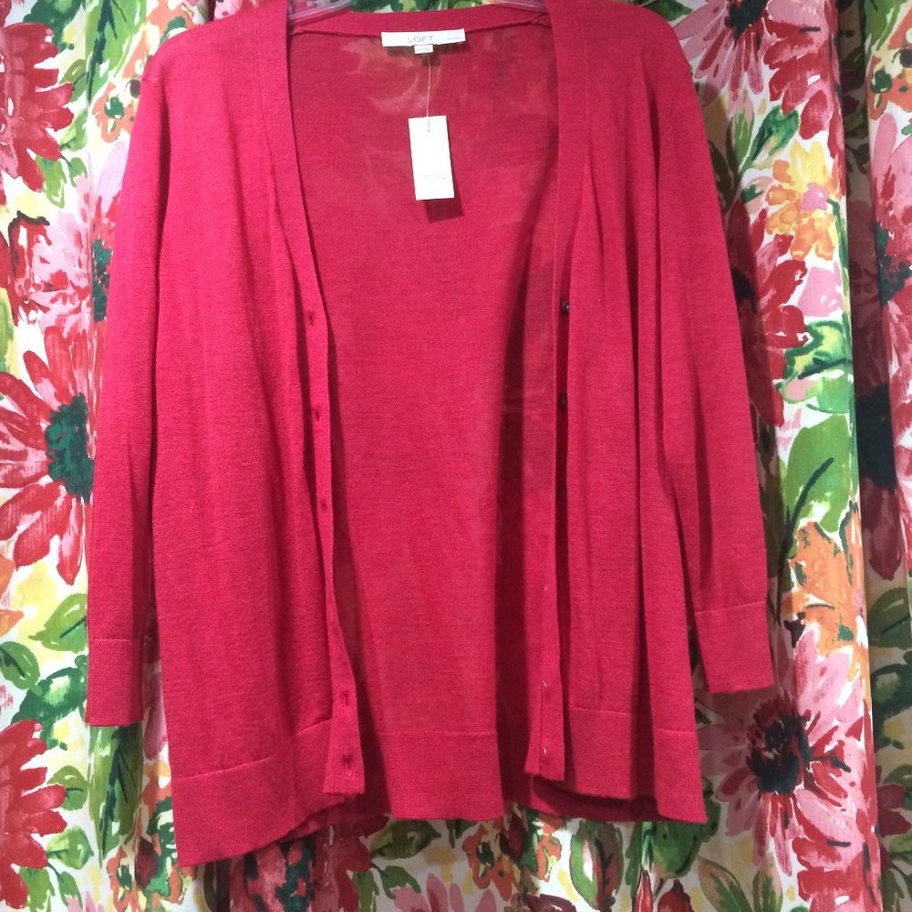 LOFT Sheer Cardigan - Red - Petite XL